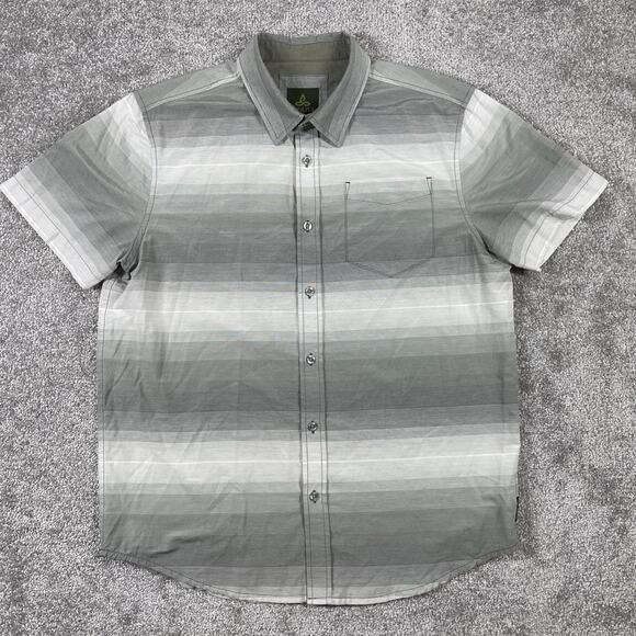 Prana Button Up Shirt Mens Medium Organic Cotton Blend Sustainable Short Sleeve - Picture 2 of 10